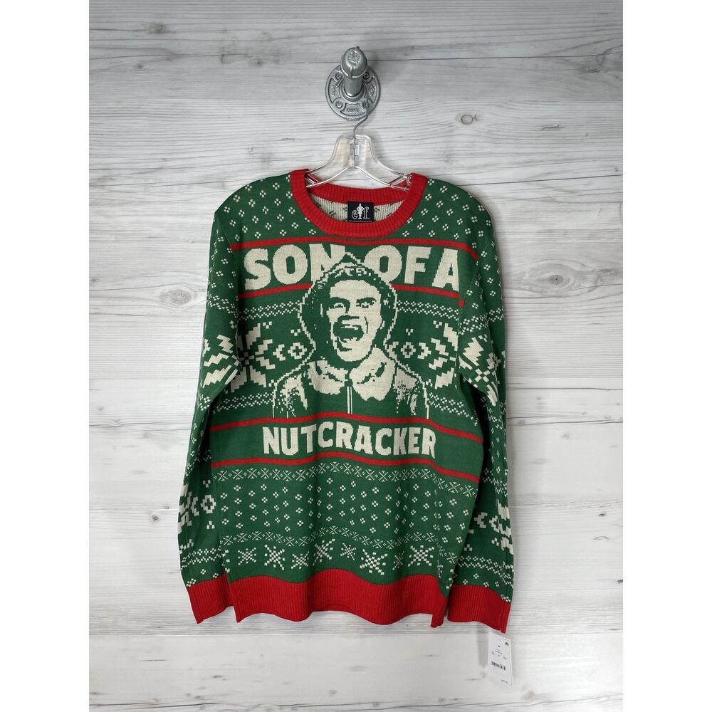 Elf Son Of‎ A Nutcracker Sweater Mens Medium Green Christmas Ugly Holiday